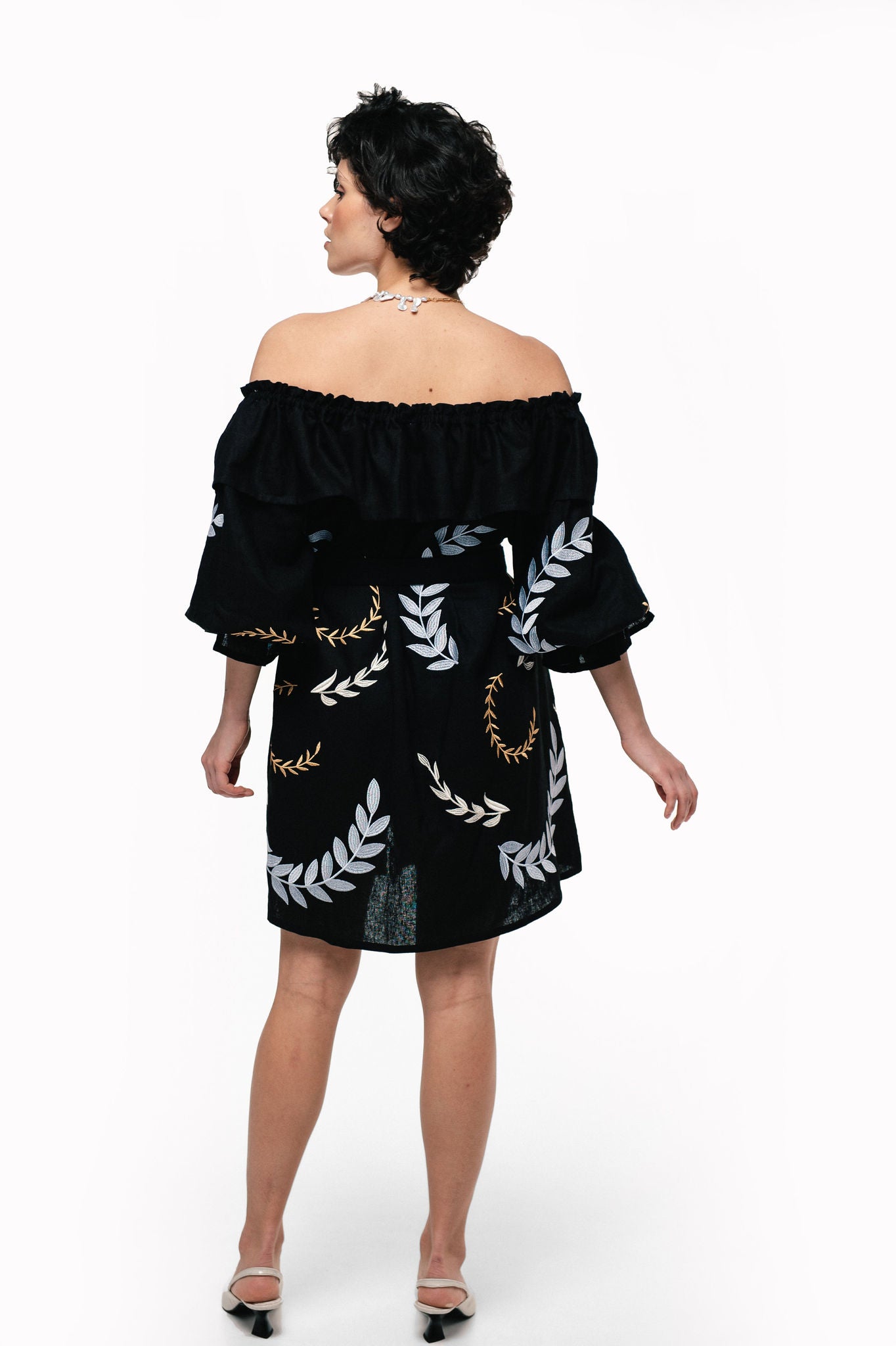 Women's Embroidered Dress "Breath" Black Ornament