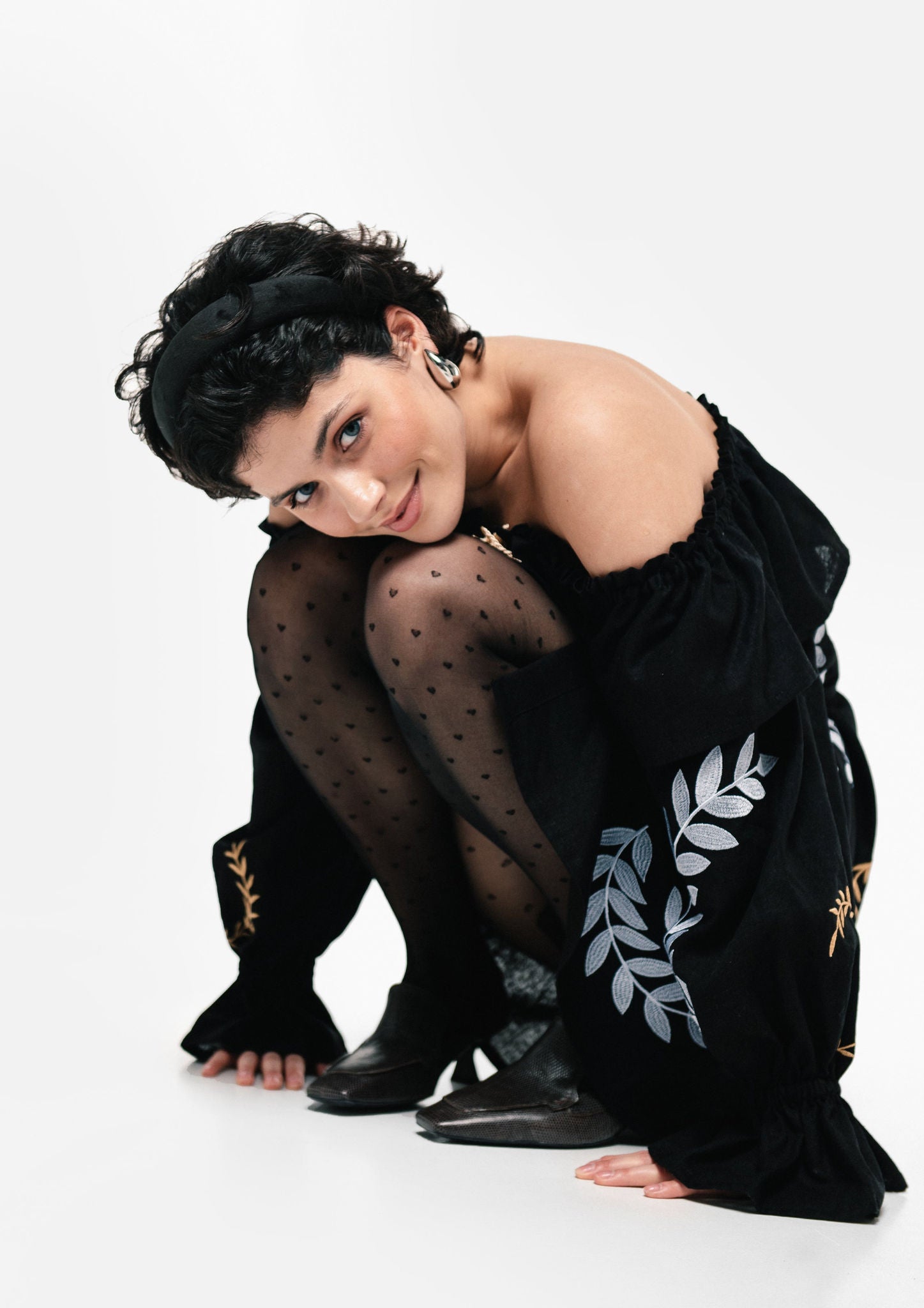 Women's Embroidered Dress "Breath" Black Ornament