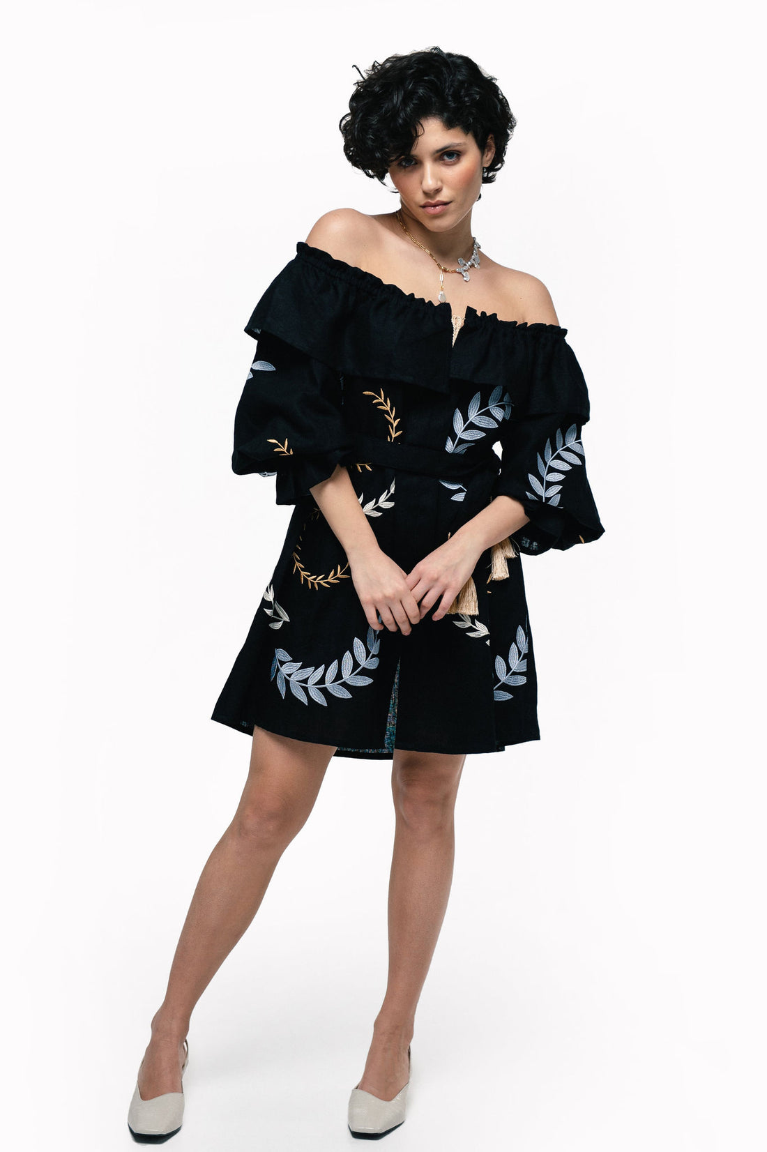 Women's Embroidered Dress "Breath" Black Ornament