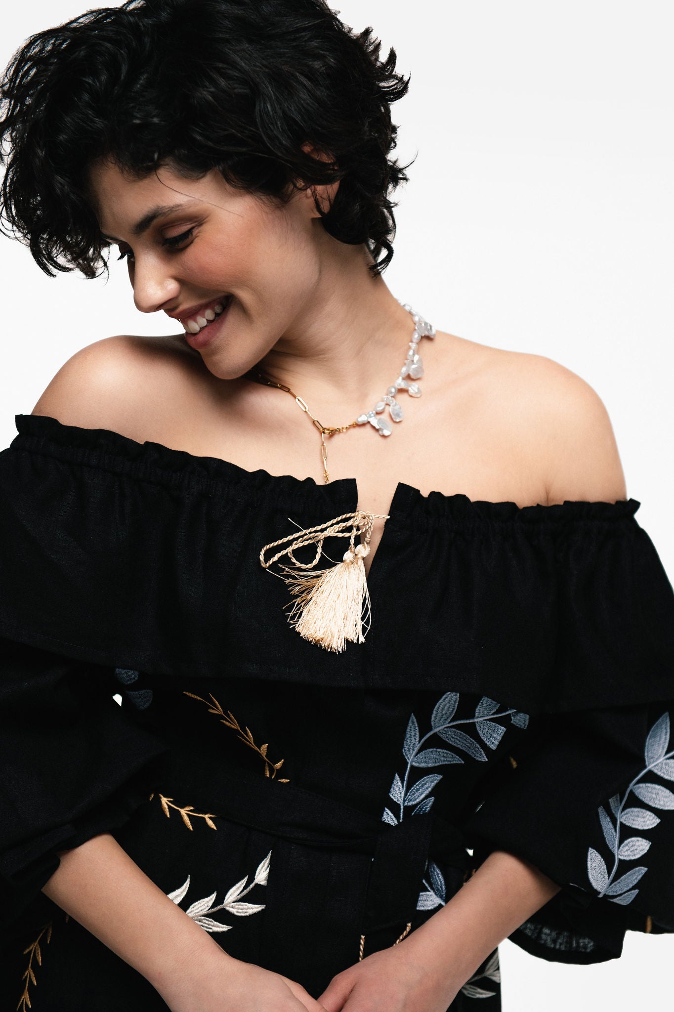 Women's Embroidered Dress "Breath" Black Ornament