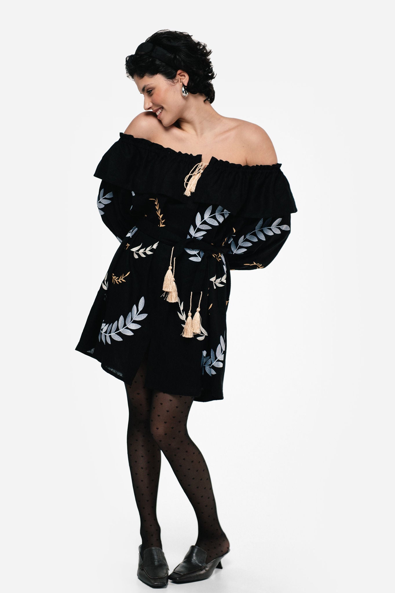 Women's Embroidered Dress "Breath" Black Ornament
