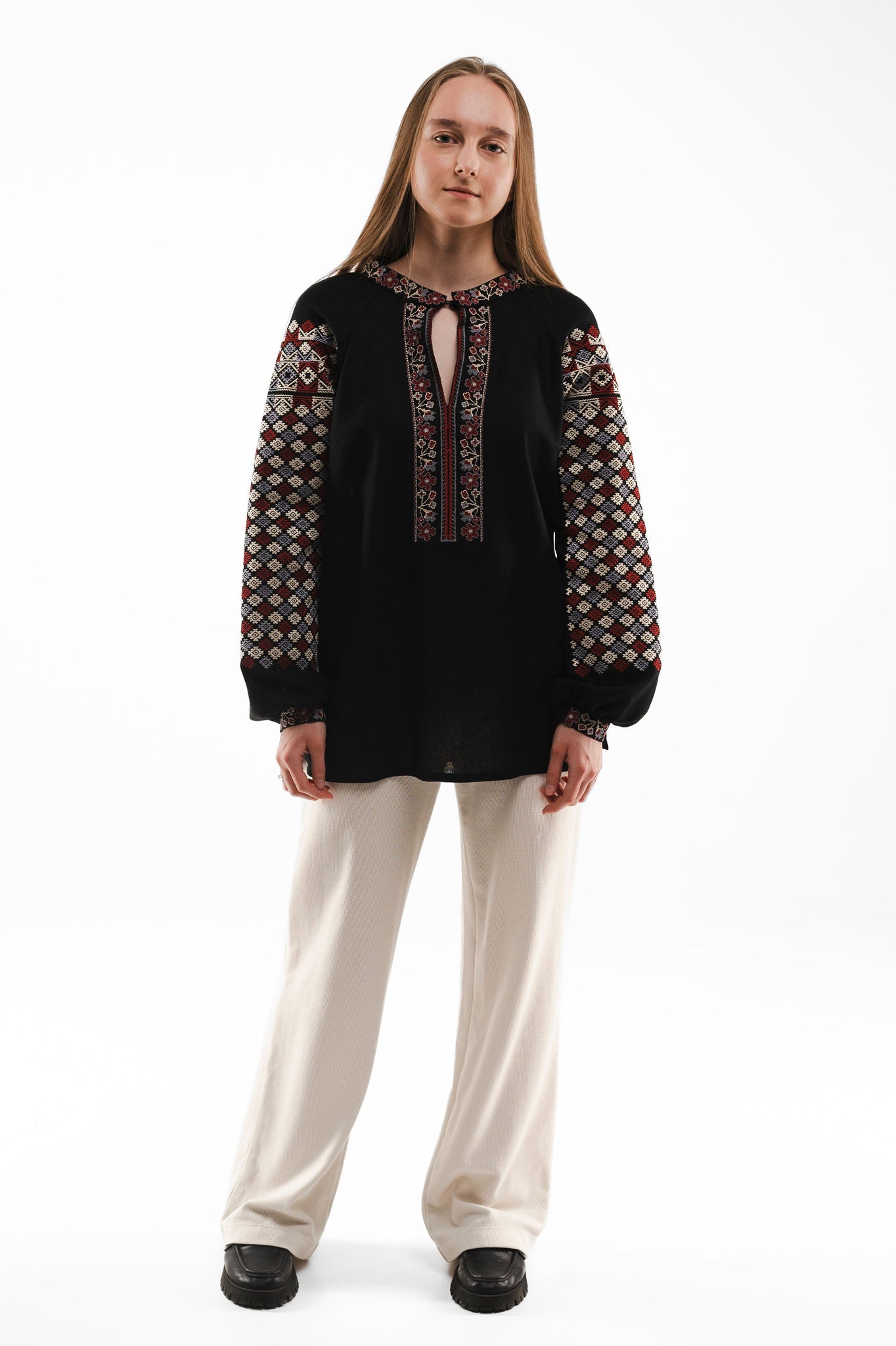 Women's Embroidered Shirt "Frankivsk" With Ornament Black Ornament